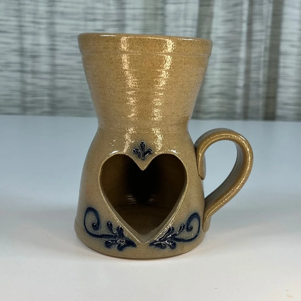 Maple City Pottery Wax Warmer Tan Heart Cutout Stoneware 6
